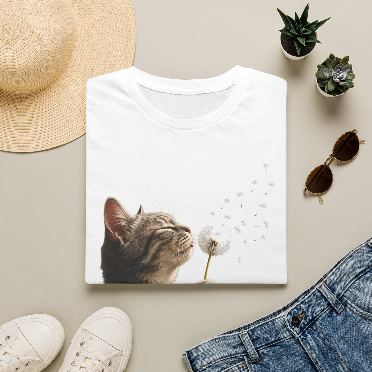 Cat Dandelion T-Shirt — Cute Kitten Blowing Dandelion Graphic Tee