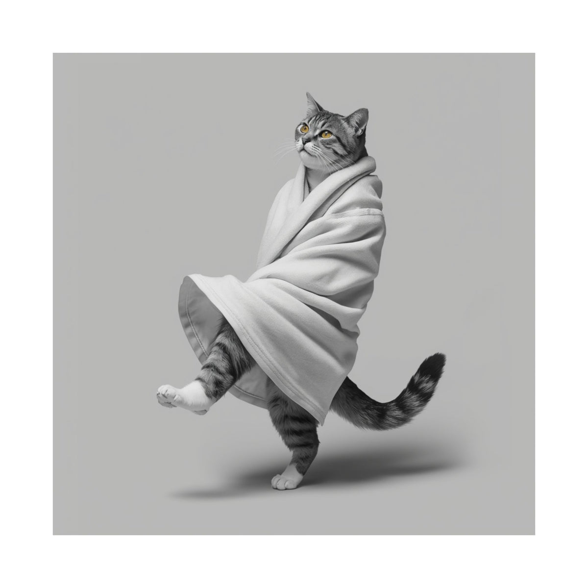 Digital download Dancing Cat Poster — Whimsical Cat Wrapped in Blanket Matte Print
