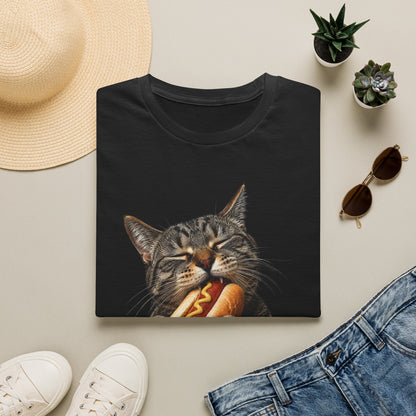 Cat Eating Hot Dog T-Shirt — Funny Cute Cat Graphic Tee