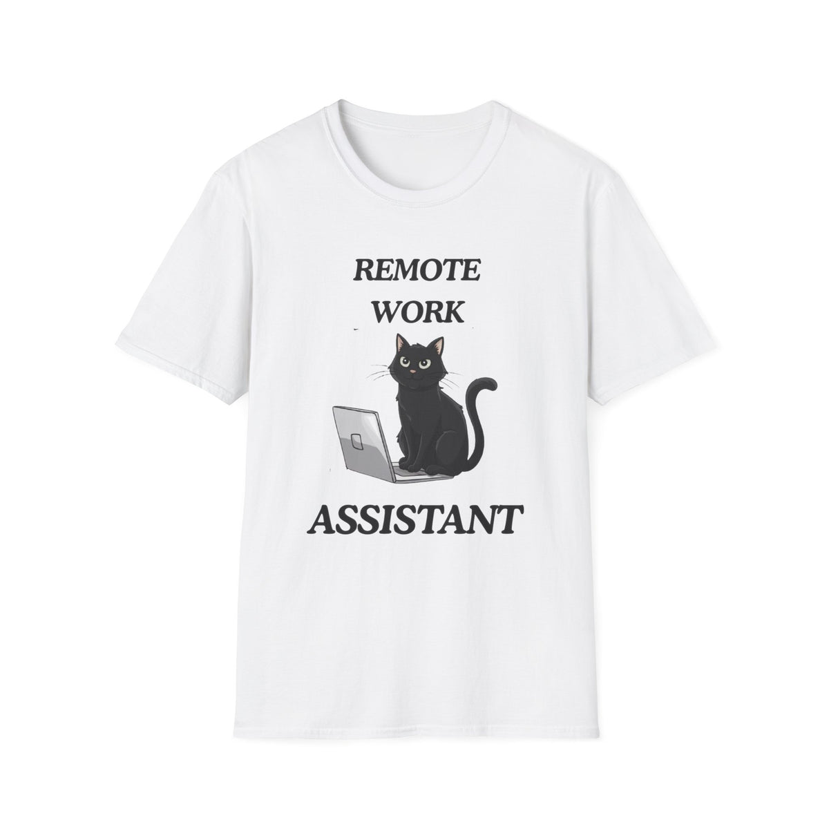 Remote Work Assistant T-Shirt — Cute Black Cat Laptop Tee for WFH
