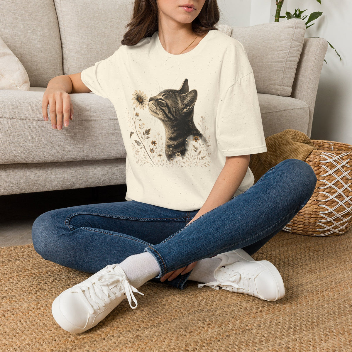 Cat & Wildflower T-Shirt — Whimsical Floral Kitty Tee