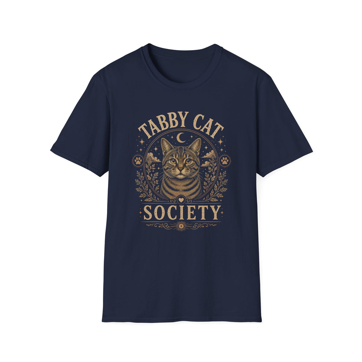 Tabby Cat Society T-Shirt — Vintage Moon & Paw Graphic Cat Lover Tee