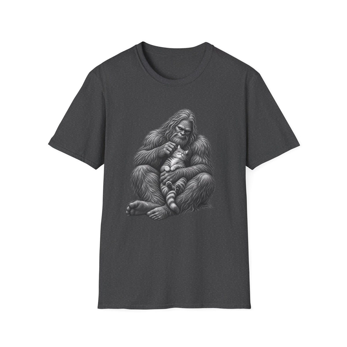 Bigfoot & Kitten T-Shirt — Cute Sasquatch Holding Cat Graphic Tee