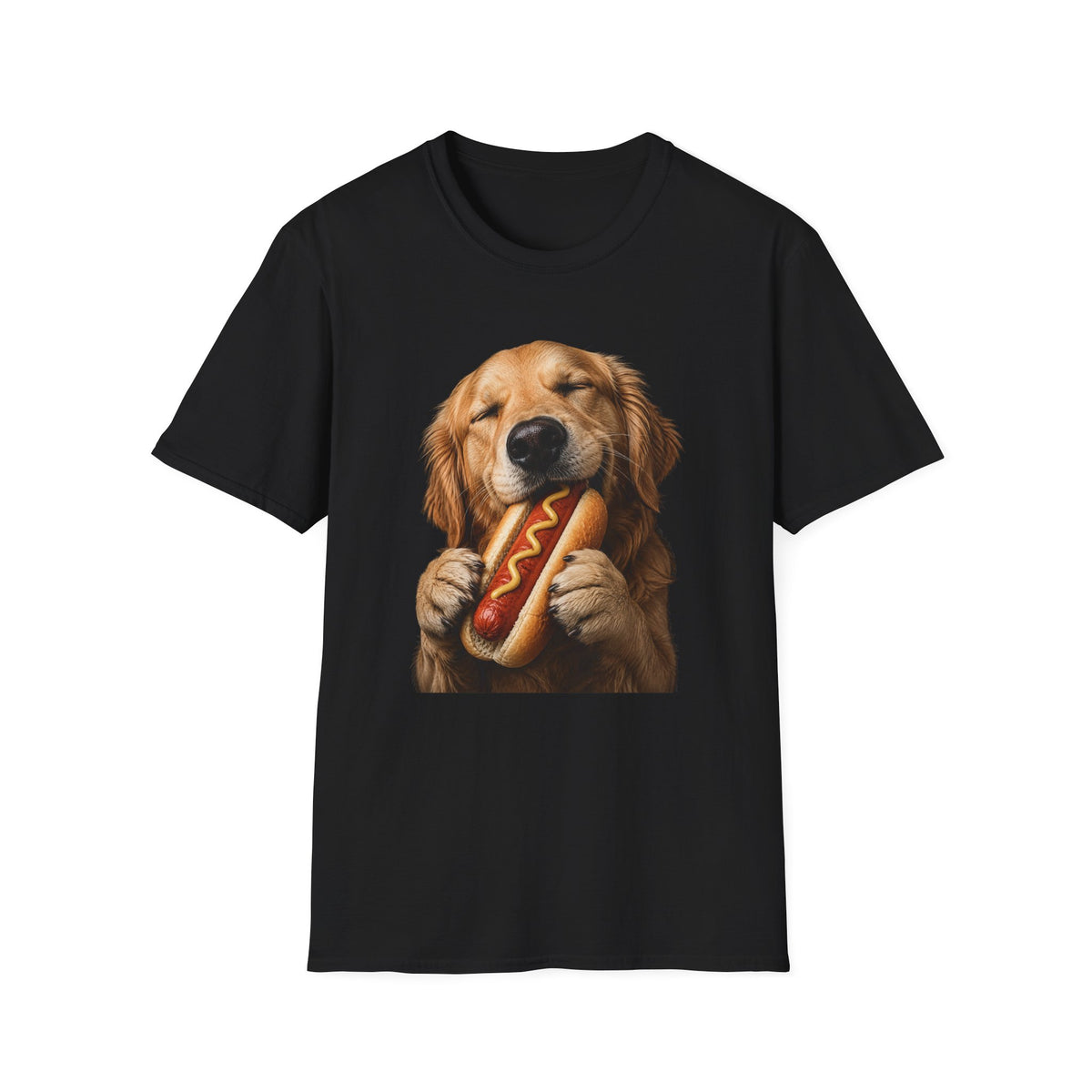 Golden Retriever Hot Dog T-Shirt — Cute Dog Eating Hotdog Graphic Tee
