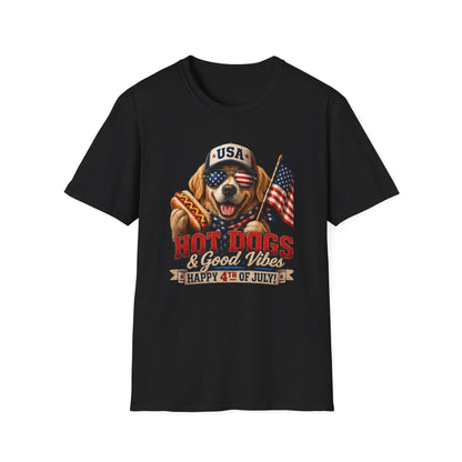 4th of July Dog T-Shirt — "Hot Dogs & Good Vibes" USA Flag Tee