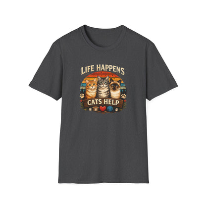 Life Happens Cats Help T-Shirt — Vintage Cat Lover Tee