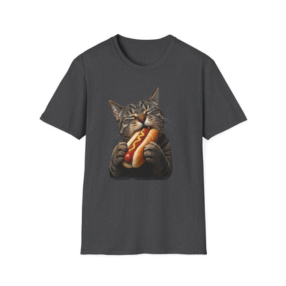 Cat Eating Hot Dog T-Shirt — Funny Cute Cat Graphic Tee