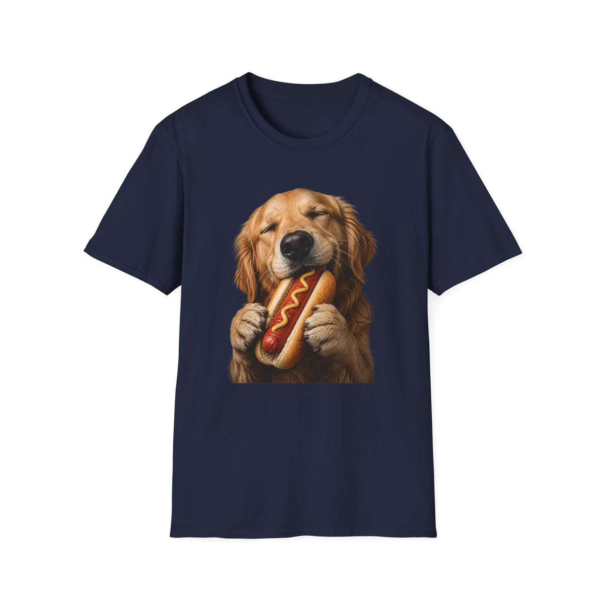 Golden Retriever Hot Dog T-Shirt — Cute Dog Eating Hotdog Graphic Tee
