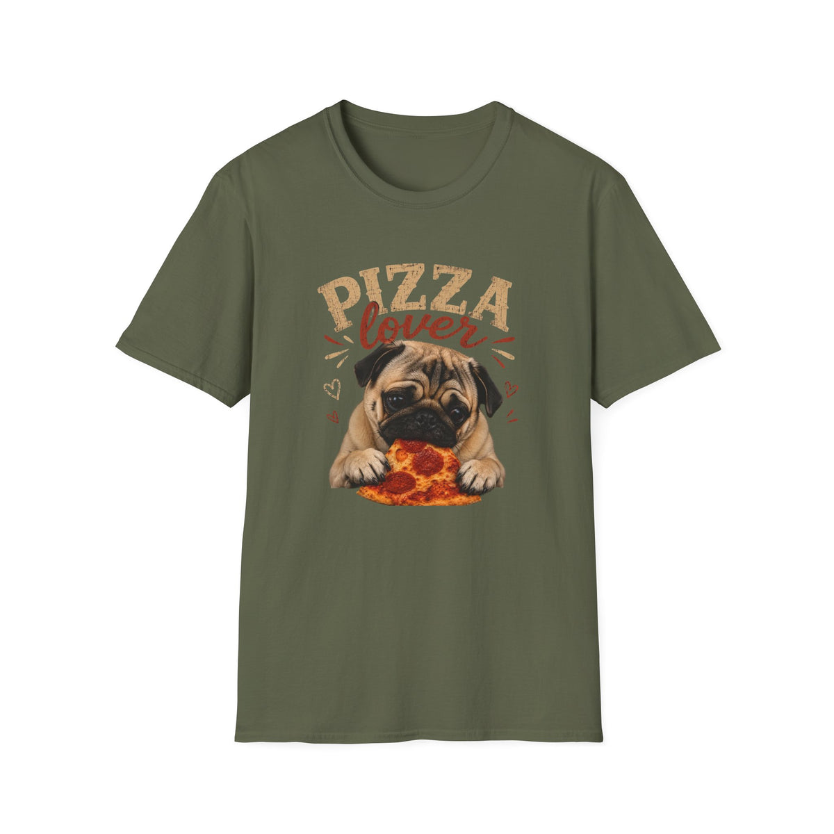 Pizza Lover Pug T-Shirt — Cute Dog & Pizza Graphic Tee for Pet and Food Fans