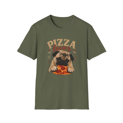 Pizza Lover Pug T-Shirt — Cute Dog & Pizza Graphic Tee for Pet and Food Fans