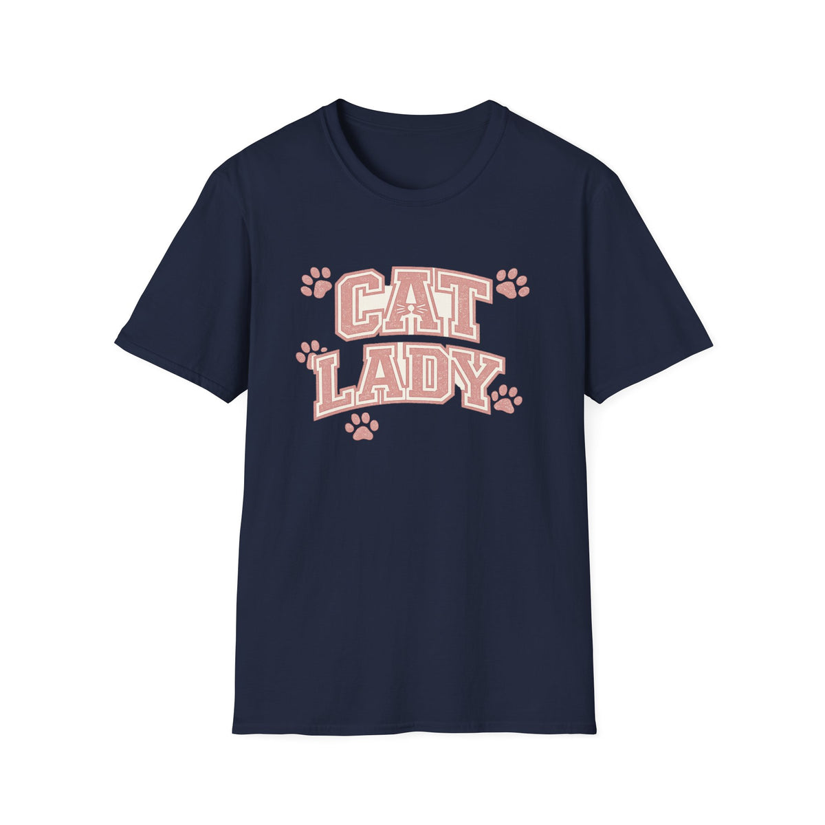 Cat Lady T-Shirt — Cute Pink Paw Print Graphic Tee for Cat Lovers