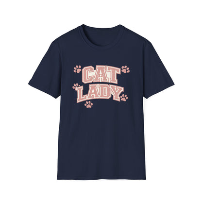 Cat Lady T-Shirt — Cute Pink Paw Print Graphic Tee for Cat Lovers