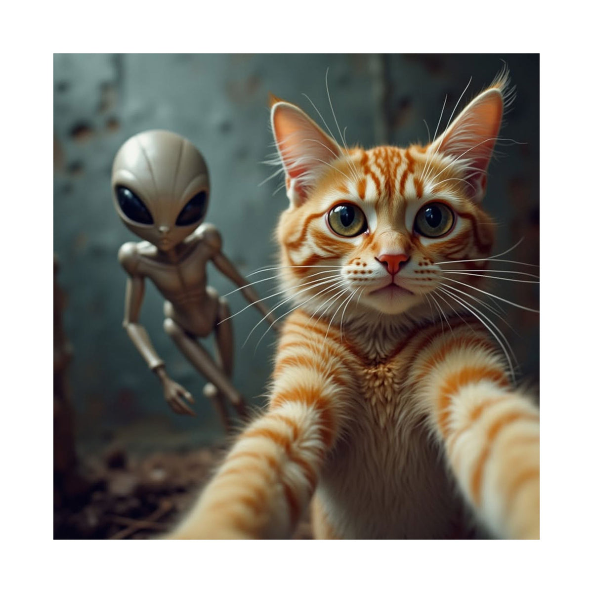 Digital download Alien Photobomb Cat Poster — Matte Vertical Wall Art