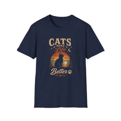 Cats Make Life Better T-Shirt — Vintage Sunset Cat Lover Tee