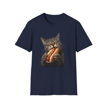 Cat Eating Hot Dog T-Shirt — Funny Cute Cat Graphic Tee