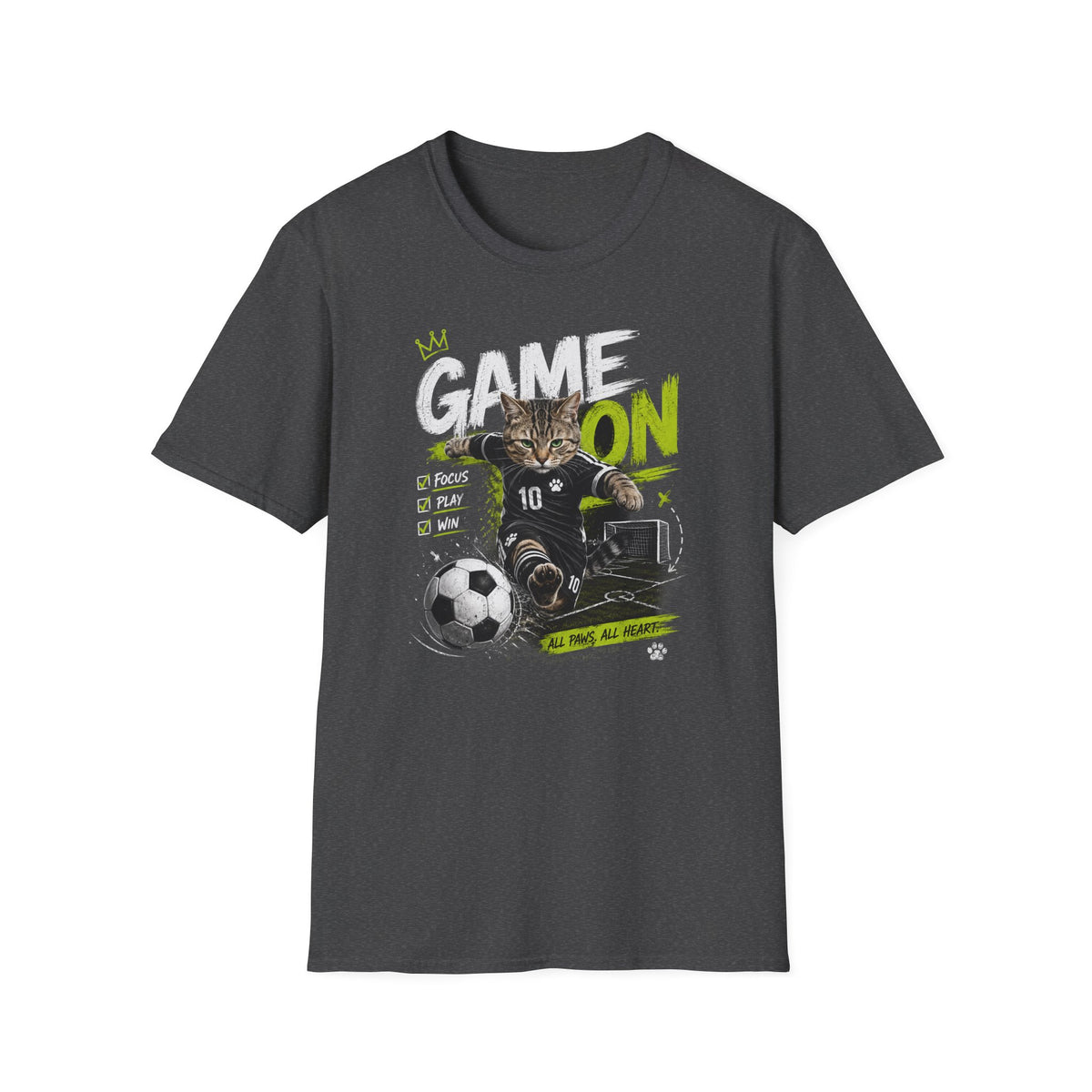 Game On Soccer T‑Shirt — Cat Player Design (Focus • Play • Win)