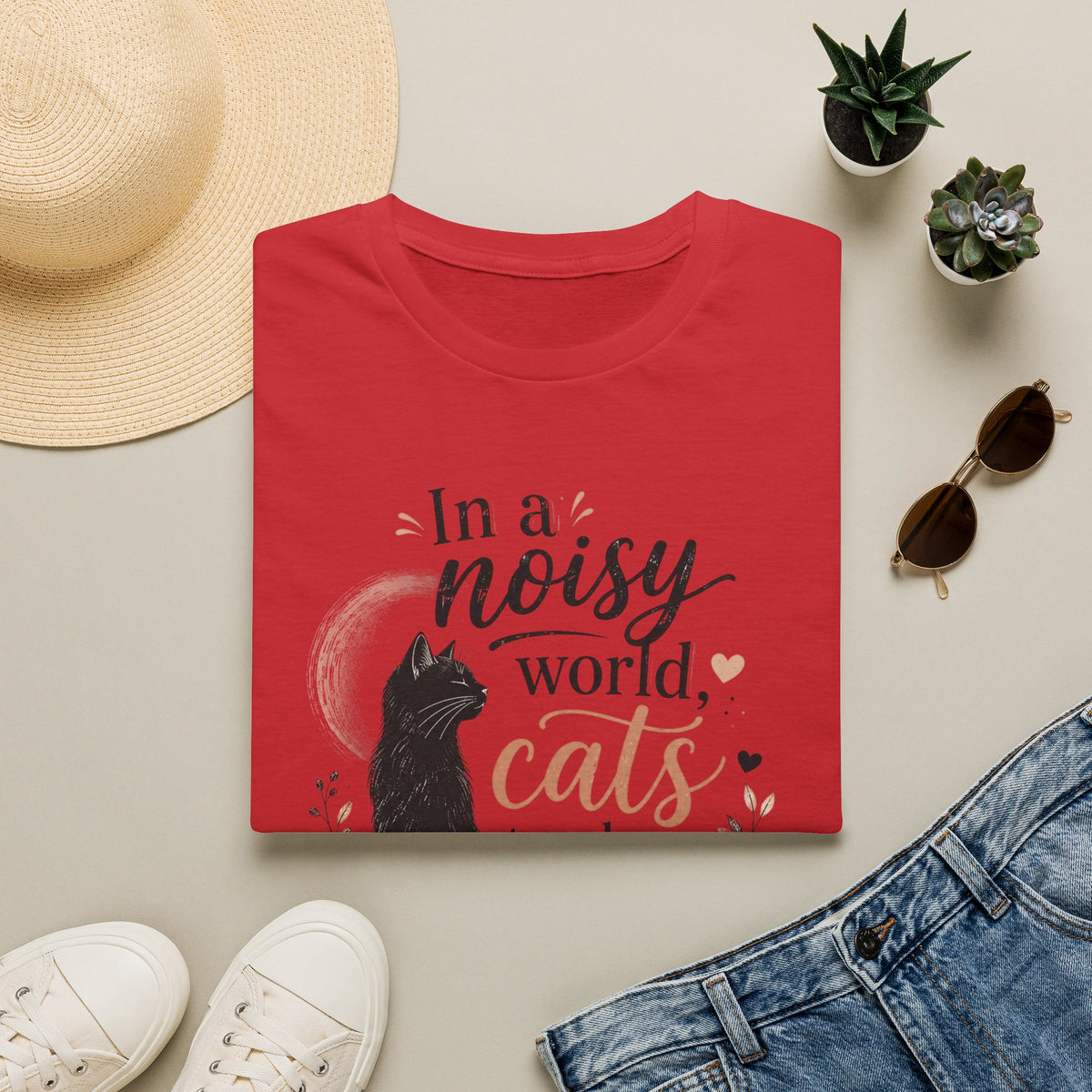 Cat Lover T‑Shirt — "In a Noisy World, Cats Teach Us Quiet Love"