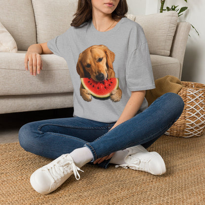 Dog Eating Watermelon T-Shirt — Cute Golden Retriever Summer Tee
