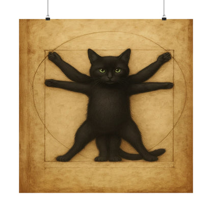 Vitruvian Black Cat Poster — Vintage Anatomy Art Print