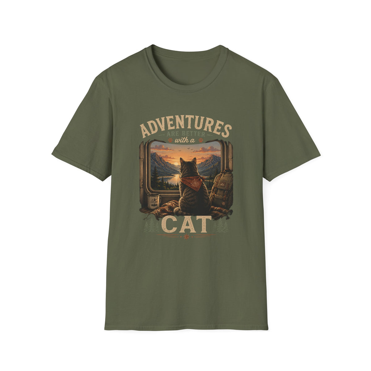 Adventure Cat T‑Shirt — “Adventures Are Better with a Cat” Graphic Tee