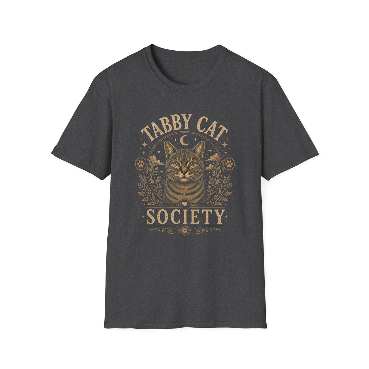 Tabby Cat Society T-Shirt — Vintage Moon & Paw Graphic Cat Lover Tee