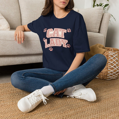 Cat Lady T-Shirt — Cute Pink Paw Print Graphic Tee for Cat Lovers