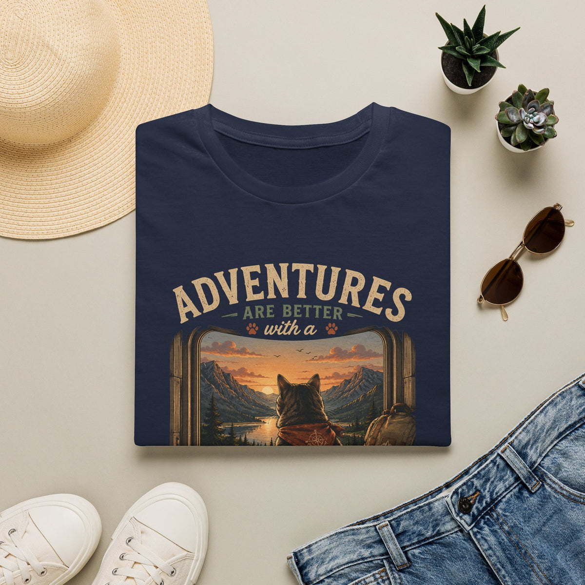Adventure Cat T‑Shirt — “Adventures Are Better with a Cat” Graphic Tee