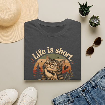 T-Shirt — "Life Is Short, Pet More Cats" Vintage Cat Tee