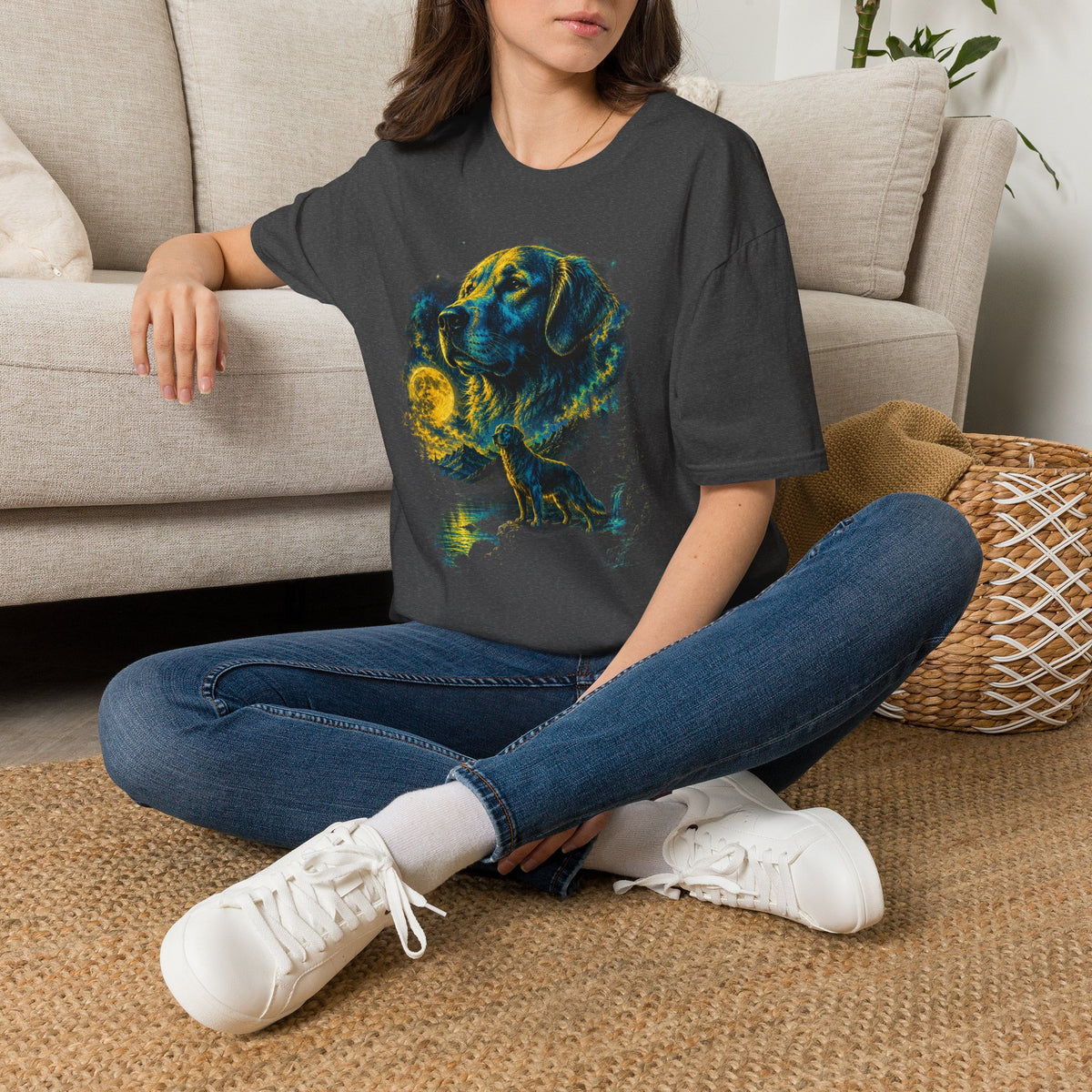 Golden Retriever Moon Graphic T‑Shirt — Vintage Dog Portrait Tee