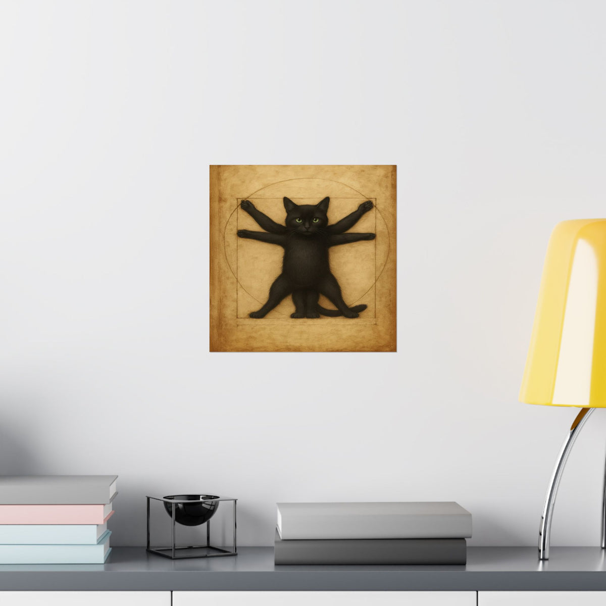 Vitruvian Black Cat Poster — Vintage Anatomy Art Print