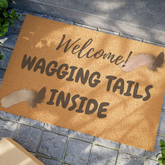 Welcome! Wagging Tails Inside Doormat — Pet-Friendly Coir Welcome Mat