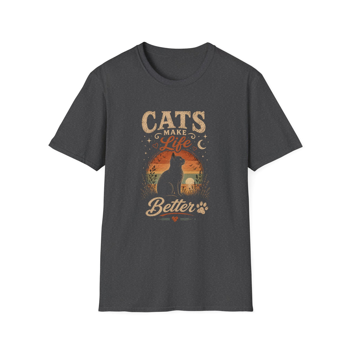 Cats Make Life Better T-Shirt — Vintage Sunset Cat Lover Tee