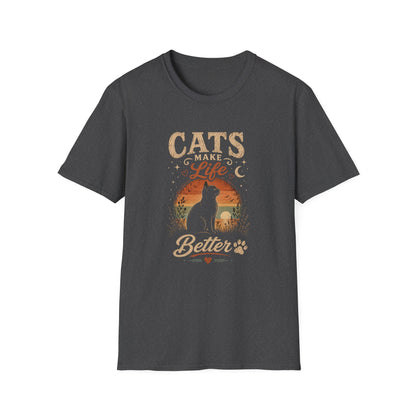 Cats Make Life Better T-Shirt — Vintage Sunset Cat Lover Tee